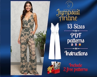 PDF digital sewing pattern for Ariane Jumpsuit | Palazzo Jumpsuit pattern | overalls pattern | jumpsuit pdf pattern | loose jumpsuit pattern