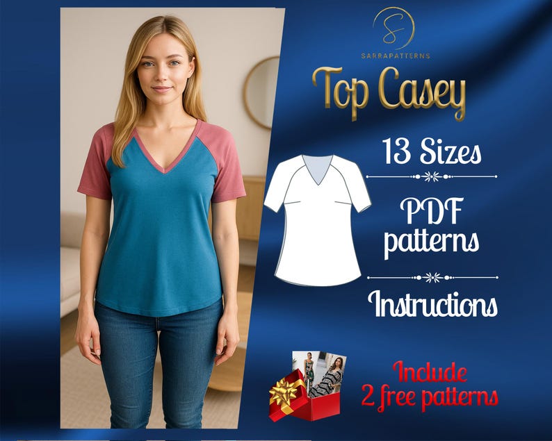 PDF Digital Sewing Pattern Casey Top | Fitted Top Pattern | Classic Top ...