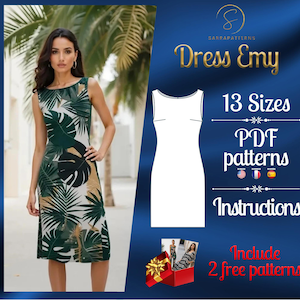 PDF digital sewing pattern for Emy Knees dress | Straight dress pattern | formal dress pattern  | Mini dress pattern | sexy dress pattern