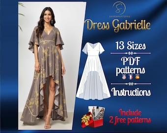 PDF digital sewing pattern for Gabrielle hi low dress pattern | Full circle dress pattern | Gown Sewing Pattern | loose dress pattern