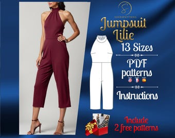 PDF digital sewing pattern for the Lilie Jumpsuit | Straight Jumpsuit pattern | overalls pattern | jumpsuit pdf pattern | Comfy jumpsuit pdf