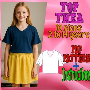 PDF digital sewing pattern for Thea top | Kid top Pattern | Pattern for Kids | summer top pattern | Girl Pattern | kid outfits patterns