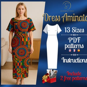 PDF digital sewing pattern for Aminata dress | Pencil dress pattern | Ankle dress pattern | African Print Dress | Africa dress pattern