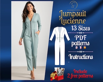 PDF digital sewing pattern for Lucienne Jumpsuit | Straight Jumpsuit pattern | overalls pattern | jumpsuit pdf pattern | Comfy jumpsuit pdf