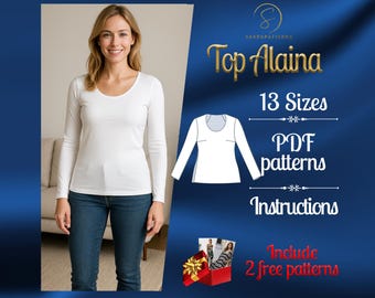 PDF digital sewing pattern Alana Top | Fitted top pattern | Classic top Pattern | Trendy top  | Summer top pattern | Easy top pattern