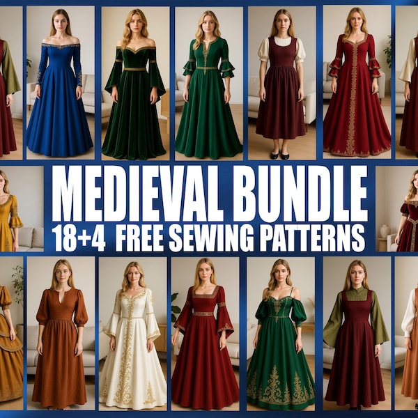 Medieval 22 patterns bundle | PDF digital sewing pattern  | Medieval dress pattern | Medieval cosplay pattern | Renaissance cosplay pattern