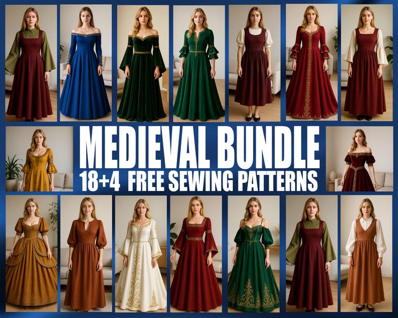 Medieval 22 Patterns Bundle | PDF Digital Sewing Pattern | Medieval ...