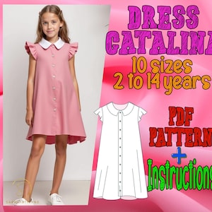 PDF digital sewing pattern for Catalina dress | Kids Dress Pattern | Pattern for Kids  | Tent dress pattern | Button Dress pattern