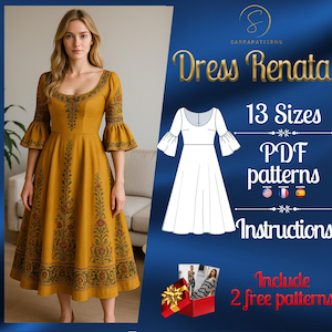 PDF digital sewing pattern Renata dress | Circle dress pattern | Midi dress pattern | Medieval dress pattern | Historical Costume pattern