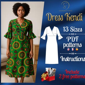 PDF digitales Schnittmuster für Kadiatou Kleid | Schnittmuster in A- Linie | Midi Kleid Schnittmuster | Afrikanischer Print Kleid | Afrika Kleiderschnittmuster