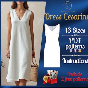 PDF digital sewing pattern Cesarine dress | Linen Dress pattern | Below knee dress pattern | Straight dress pattern | Formal Dress pattern