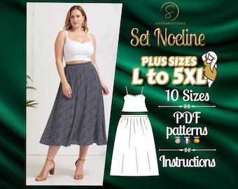 Modello di cucito digitale PDF per Klarys Set / Modelli taglie forti / Modello PDF gonna / Modello PDF top / modello di cucito outfit / cucito curvy