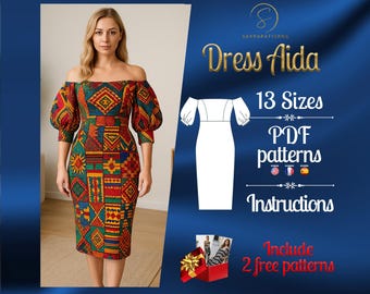 PDF digital sewing pattern for Aida dress | Pencil dress pattern | Midi dress pattern | African Print Dress | Africa dress pattern