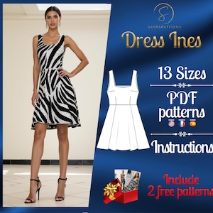 PDF digital sewing pattern Ines Above Knees dress | Paneled dress pattern | formal dress pattern | flared dress pattern | knee dress pattern
