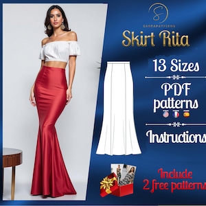 PDF digital sewing pattern for the Rita Skirt | Gored skirt pattern | Long skirt pattern | Skirt Sewing Pattern | Trumpet skirt pattern