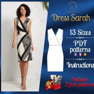 PDF digital sewing pattern for Sarah knee dress | Pencil dress pattern | formal dress pattern  | Mini dress pattern | easy dress pattern