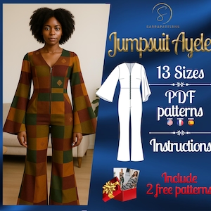 Peut inclure: Un patron de téléchargement numérique pour une combinaison avec un imprimé géométrique. Le patron comprend 13 tailles et des instructions. Le patron est disponible au format PDF et comprend deux patrons gratuits.