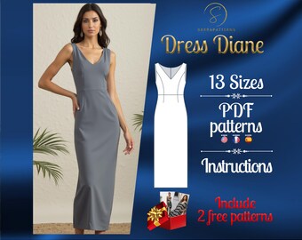 Patrón de costura digital en PDF para el vestido de té Diane / Patrón de vestido recto / Patrón de costura de vestido / Patrón de vestido de té / Patrón de vestido elegante