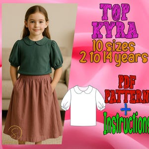 PDF digital sewing pattern for Kyra top | Kid top Pattern | Pattern for Kids | summer top pattern | Girl Pattern | kid outfits patterns