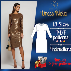 PDF digital sewing pattern for Nola Knee dress | Straight dress pattern  | Mini dress pattern | sexy dress pattern | easy dress pattern