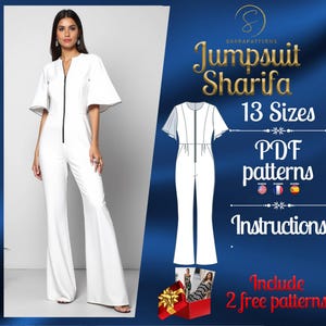 PDF digital sewing pattern for the sharifa Jumpsuit | Flared Jumpsuit pattern | overalls pattern | jumpsuit pdf pattern | Comfy jumpsuit pdf