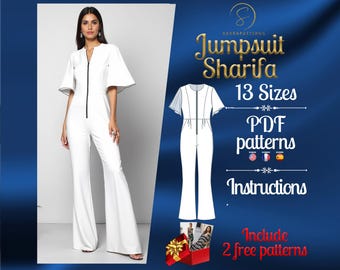PDF digital sewing pattern for the sharifa Jumpsuit | Flared Jumpsuit pattern | overalls pattern | jumpsuit pdf pattern | Comfy jumpsuit pdf