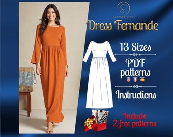 ankle length dress pattern Ankle-length Dresses- Downloadable PDF Sewing Pattern | A4 US Letter  Printable | Instant Downloadable