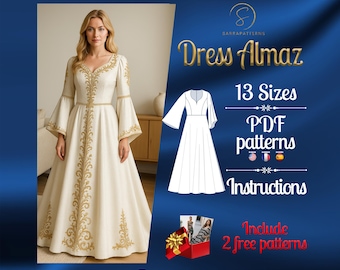 PDF digital sewing pattern Almaz dress | Circle dress pattern | Maxi dress pattern | Medieval dress pattern | Historical Costume pattern