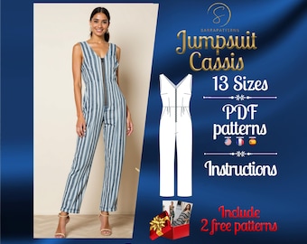 PDF digital sewing pattern for the Cassis Jumpsuit | Straight Jumpsuit pattern | overalls pattern | jumpsuit pdf pattern |Comfy jumpsuit pdf