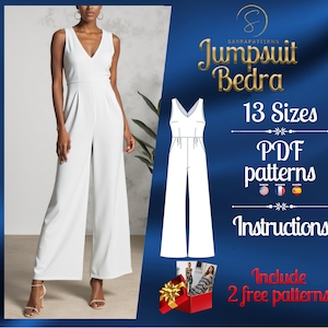 PDF digital sewing pattern for Bedra Jumpsuit | Palazzo Jumpsuit pattern | overalls pattern | jumpsuit pdf pattern | loose jumpsuit pattern
