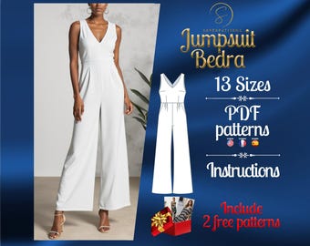 PDF digital sewing pattern for Bedra Jumpsuit | Palazzo Jumpsuit pattern | overalls pattern | jumpsuit pdf pattern | loose jumpsuit pattern