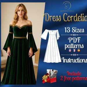 PDF digital sewing pattern Cordelia dress | Circle dress pattern | Maxi dress pattern | Medieval dress pattern | Historical Costume pattern