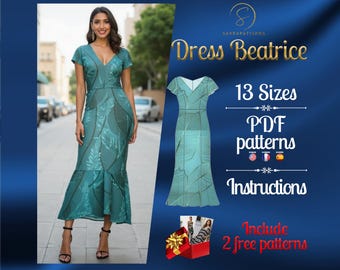PDF digital sewing pattern for Beatrice  Tea dress | Trumpet dress pattern | Gown Sewing Pattern | Tea dress pattern | chic dress pattern
