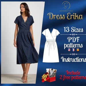 PDF digital sewing pattern for Erika Below Knees dress | Gathered dress pattern | dress pattern  | Mini dress pattern | Knee dress pattern