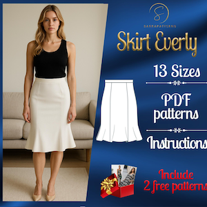 PDF digital sewing pattern for Everly skirt | Gored skirt pattern | Knee skirt pattern | Trumpet skirt pattern | Easy skirt pattern