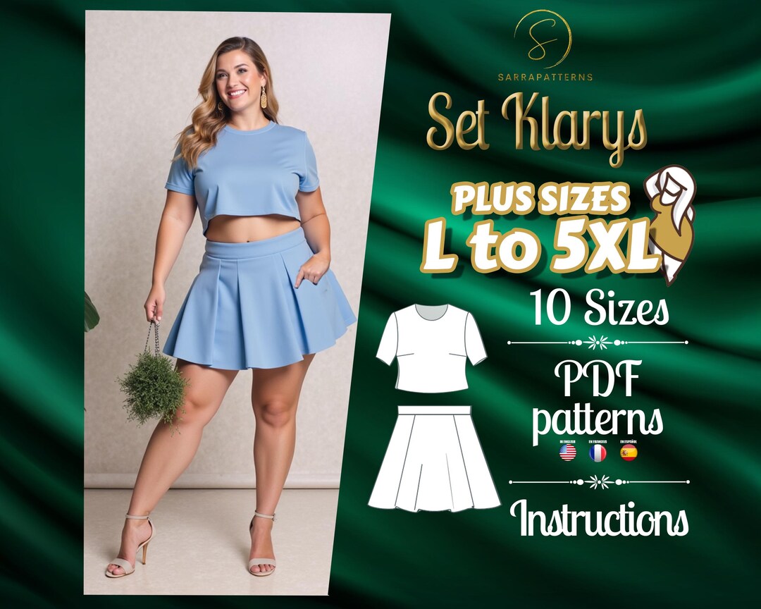 PDF Digital Sewing Pattern for Klarys Set | Plus Size Patterns | Shirt ...