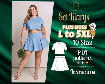 Modello di cucito digitale PDF per Klarys Set / Modelli taglie forti / Modello PDF per camicia / Modello per pantaloni / Modello per cucire outfit / Cucito curvy