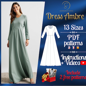 PDF digital sewing pattern for Full Length dress | Flared dress pattern | Gown Sewing Pattern | Maxi dress pattern | loose dress pattern