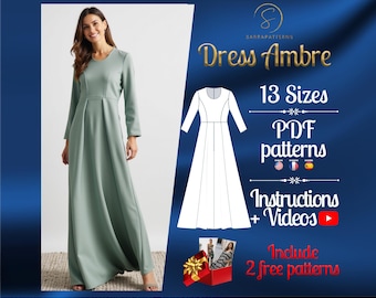 PDF digital sewing pattern for Full Length dress | Flared dress pattern | Gown Sewing Pattern | Maxi dress pattern | loose dress pattern