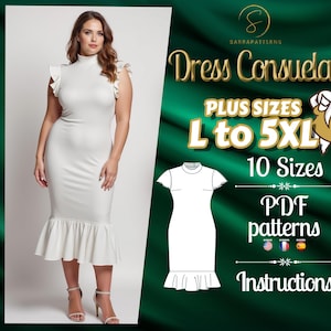 PDF digitales Schnittmuster für das Kleid Consuela | Schnittmuster | Bleistift Kleid Schnittmuster | Kniekleid Schnittmuster | kurvig geschnittenen Schnittmuster