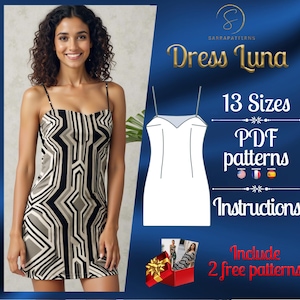 PDF digital sewing pattern  for the Luna dress | Straight dress pattern | Mini dress pattern | sexy dress pattern | easy dress pattern