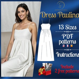 PDF digital sewing pattern for Paulina dress| Linen Dress pattern | Ankle dress pattern | Gathered dress pattern | Cottagecore dress pattern