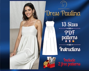 Patrón de costura digital en PDF para vestido Paulina / Patrón de vestido de lino / Patrón de vestido tobillero / Patrón de vestido fruncido / Patrón de vestido cottagecore