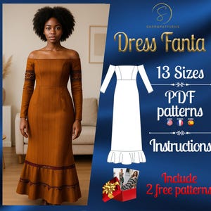 PDF digital sewing pattern for Fanta dress | A-line dress pattern | Ankle dress pattern | Flounce Dress pattern | Africa dress pattern