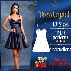 PDF digital sewing pattern for Crystal dress | Circle dress pattern | Straps dress pattern | Mini dress pattern | Gown Sewing Pattern
