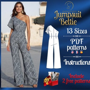 PDF digital sewing pattern for Bettie Jumpsuit | Palazzo Jumpsuit pattern | overalls pattern | jumpsuit pdf pattern | loose jumpsuit pattern