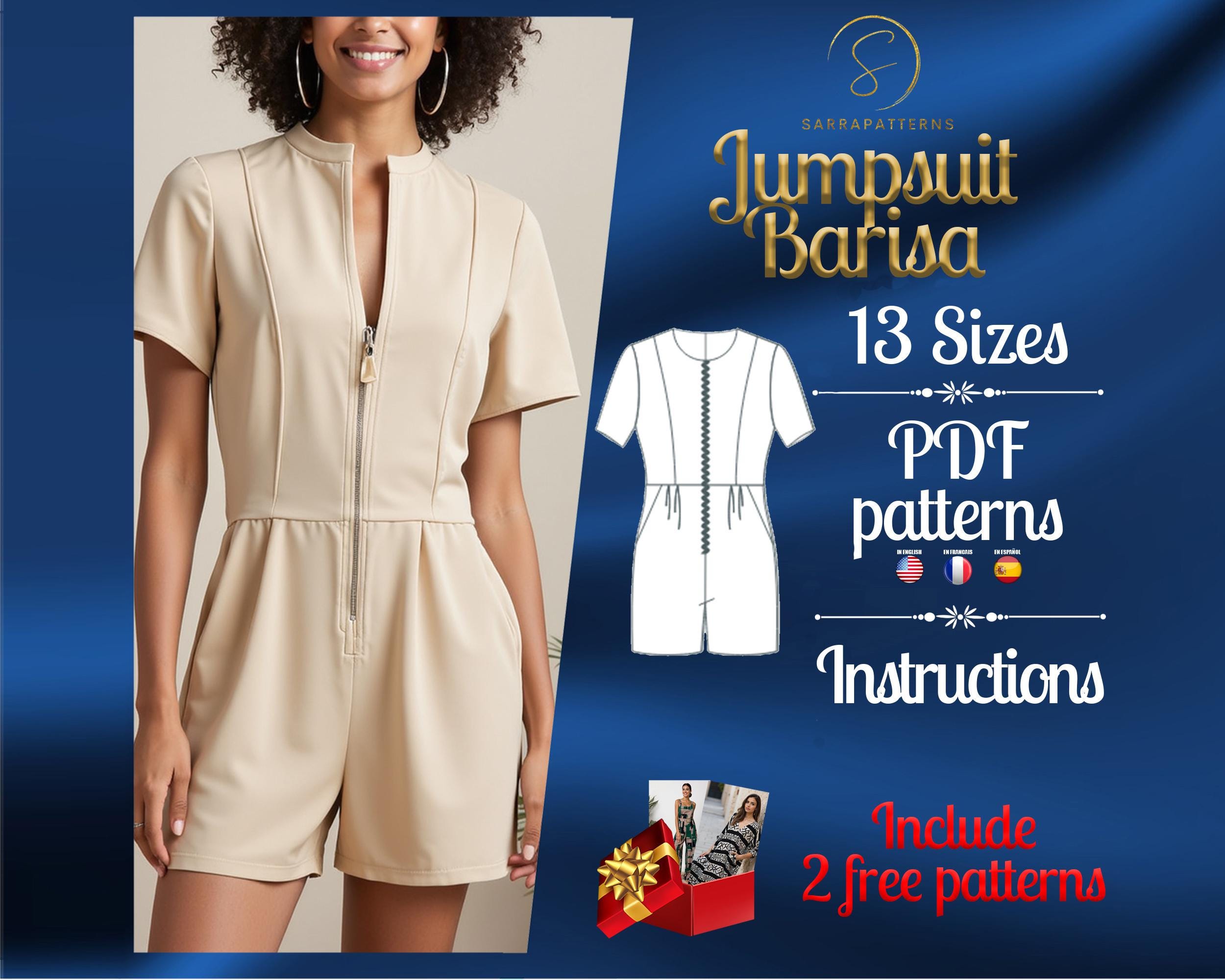 PDF digital sewing pattern for Barisa Jumpsuit | Straight Jumpsuit pattern | overalls pattern | jumpsuit pdf pattern | Mini Jumpsuit pattern