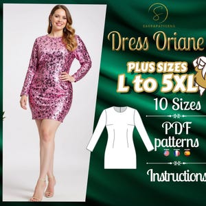 PDF digitales Schnittmuster für das Kleid Oriane | Schnittmuster | Gerades Kleid Schnitt | Minikleid Schnittmuster | Kurvige Schnittmuster