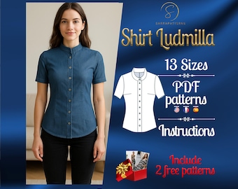 PDF digital sewing pattern Ludmilla Shirt | Shirt pattern | Jean shirt pattern | Denim shirt pattern | easy shirt pattern | trendy pattern