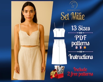 Sewing Pattern for Milie set | Summer top Pattern | Summer skirt Pattern | Summer sewing pattern | Knee skirt pattern | crop top pattern